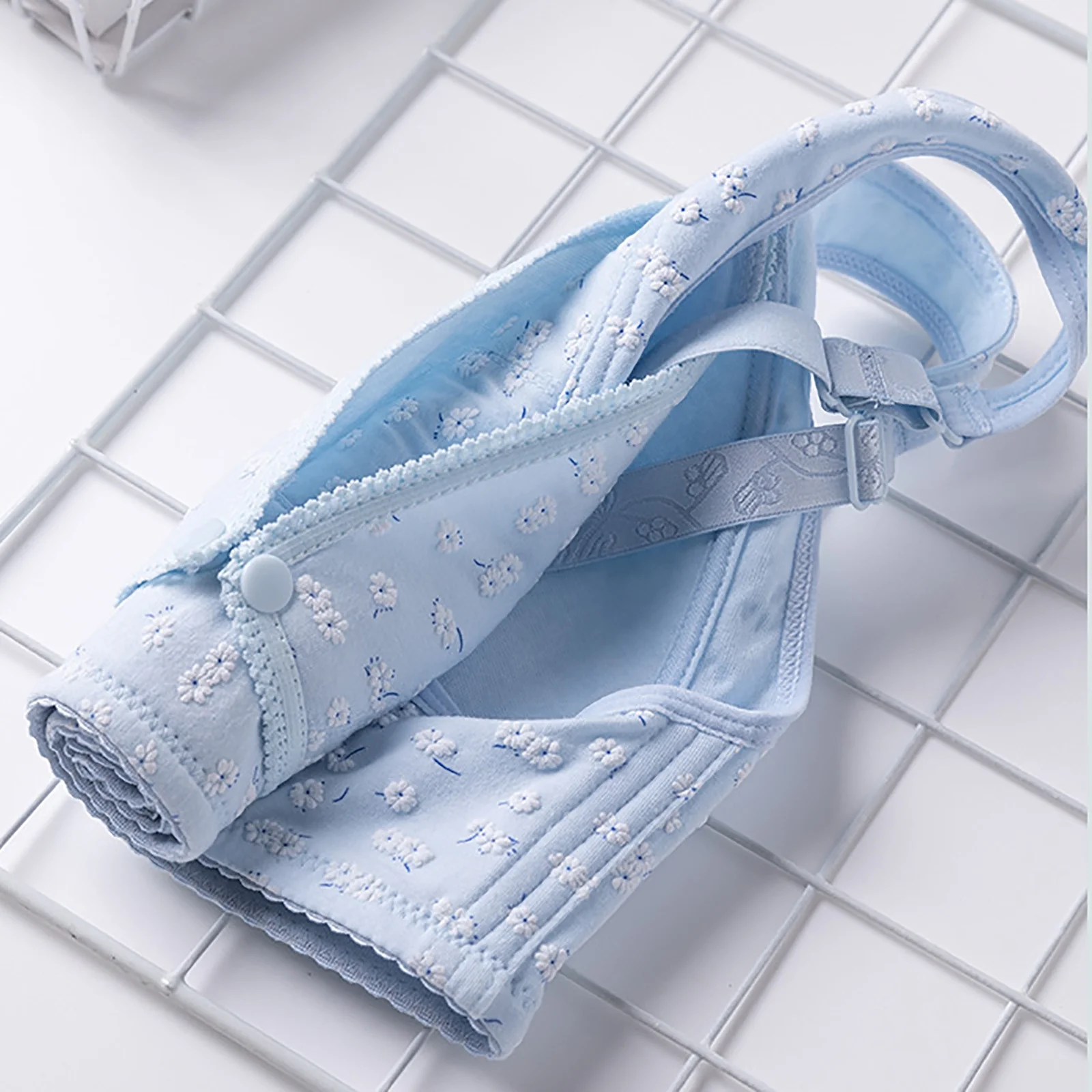 Breastfeeding Maternity Front 2 Button Comfortable Soft Cotton Bra (Blue Color) - Image 6